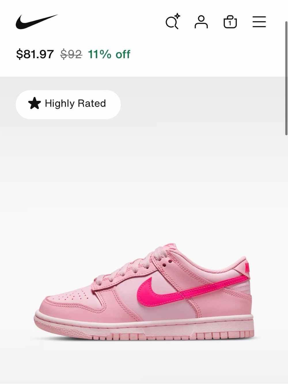 Nike Dunk Low in Light Pink with Hot Pink Swoosh